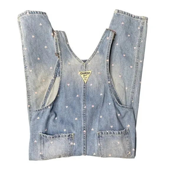 OshKosh B'gosh Pink Hearts Denim Overalls Size 5T - Picture 2 of 11